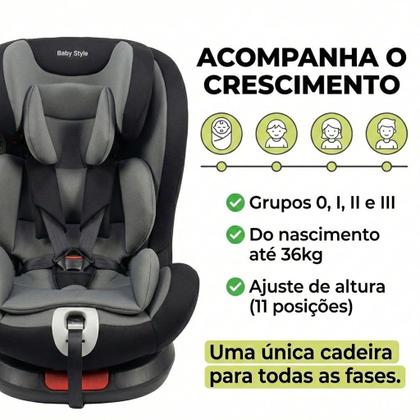 Imagem de Cadeira Auto Bebê 0 A 36kg Isofix Rotação 360 Graus Cinza Cadeirinha Carro Giratória Grupos 0 1 2 3 Tecido Confortável