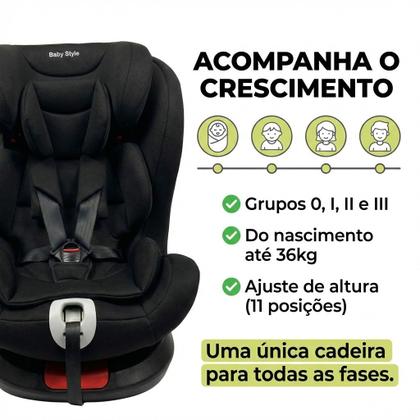 Imagem de Cadeira Auto Bebê 0 A 36kg Isofix Rotação 360 Graus Preta Cadeirinha Carro Giratória Grupos 0 1 2 3 Tecido Confortável