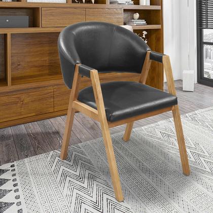 Imagem de Cadeira Banqueta Roma Base em Madeira de Eucalipto com Revestimento Versátil material sintético Preto