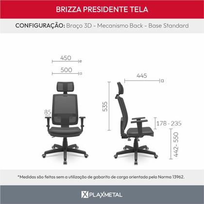 Imagem de Cadeira Brizza Presidente 3D BackPlax Plaxmetal Diversas Cores NR-17 Ergonômica