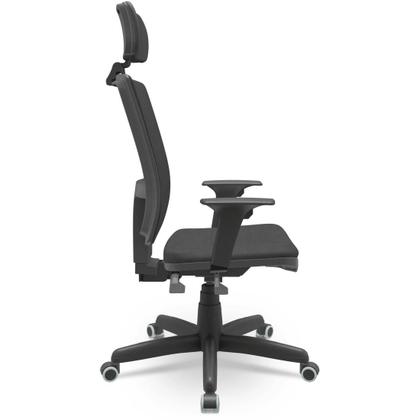 Imagem de Cadeira Brizza Soft Presidente Poliéster Giratória BackPlax - Apoio de Cabeça e Braços Reguláveis