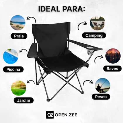 Imagem de Cadeira Camping Dobrável Praia Pesca Com Apoio de Braço e Porta Copo Com Bolsa