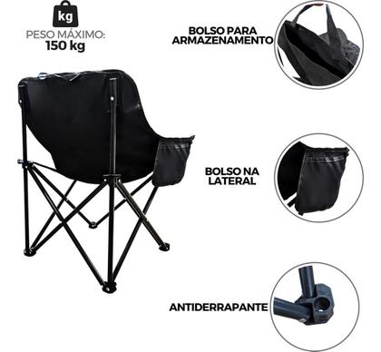 Imagem de Cadeira Camping Pesca Portátil Com Bolsadobrável Resistente  Preta