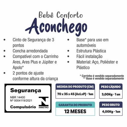 Imagem de Cadeira Carro Bebê Conforto Aconchego Passear 0+
