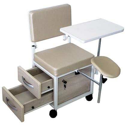 Imagem de Cadeira Cirandinha Manicure Pedicure Evolux Com Gavetas e Tampo Forty Estofado Pérola Armário Avelã