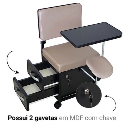 Imagem de Cadeira Cirandinha Manicure Pedicure Evolux Com Gavetas Rodinhas e Tampo Forty