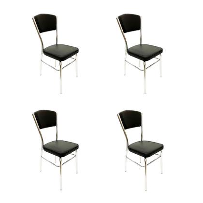Imagem de Cadeira Cozinha reforço cromada assento grosso Confortável encosto estofado cor preto Kit 4 Peças