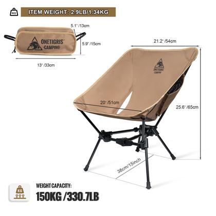 Fauteuil Pliant OneTigris TIGERBLADE – Capacité 150 Kg, Cadre Triangulaire Aluminium, 51x54x65 Cm – Avec 2 Poches, Sac De Transport