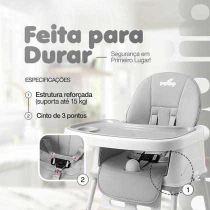 Imagem de Cadeira de Alimentação Bebe Infantil Portatil 2 em 1 Cinza PipDip
