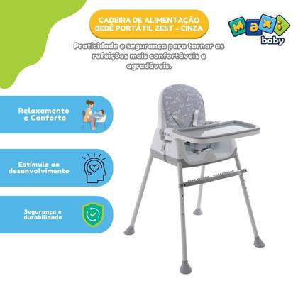 Imagem de Cadeira De Alimentação Bebê Portátil Zest Maxi Baby - Cinza