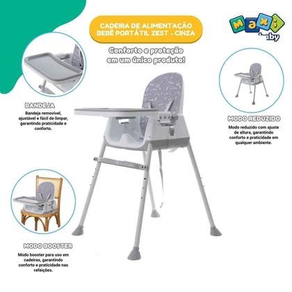 Imagem de Cadeira De Alimentação Bebê Portátil Zest Maxi Baby - Cinza