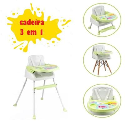 Imagem de Cadeira de Alimentação Cadeirão Refeição Infantil Bebê Criança Até 20kg Desmontável Para Transporte 3 Posições com Cinto