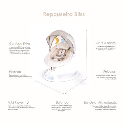 Imagem de Cadeira De Balanço E Descanso Bebe Portatil Musical Bouncer Infantil Mobile Eletrica Automatico Brinquedos Mosquiteiro Melodias Bliss