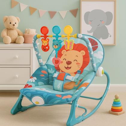 Imagem de Cadeira De Balanço e Descanso Zippy Toys Com Vibração, Musicas P/ Dormir e Brinquedos Interativos - Personagem Leão