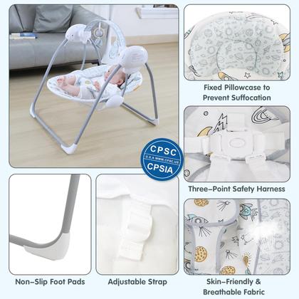 Imagem de Cadeira de Balanço Portátil para Bebê Furmubei SG2403 Dobrável com 5 Velocidades e Música