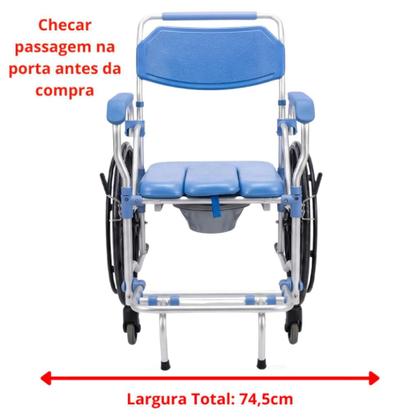 Imagem de Cadeira de Banho Com Rodas Grandes D65 Dellamed em Alumínio 4 em 1 Até 150kg