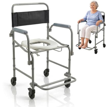 Imagem de Cadeira De Banho Dobrável D40 Dellamed até 120kg Resistente Higienica Prática Para Idoso Adulto Aço