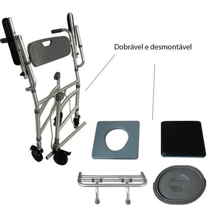 Imagem de Cadeira De Banho Para Idoso Dobrável Higiênica Com Rodas e Comadre Braço e Pé Rebatível