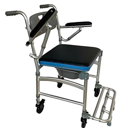 Imagem de Cadeira De Banho Para Idoso Dobrável Higiênica Com Rodas e Comadre Braço e Pé Rebatível