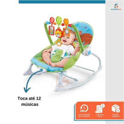 Imagem de Cadeira de Bebê Descanso Infantil Repouseira Musical Vibratória Alimentação Refeição Função Balanço e Deitado Esquilinho