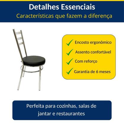Imagem de Cadeira de Cozinha Redonda com Reforço Cromada Assento Grosso Preto Kit 4 Unidades