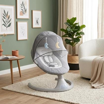 Imagem de Cadeira de Descanso Bebê Automática Elétrica Bivolt com Controle Remoto Musical 3 Posições Recline Até 18kg e Mosquiteiro