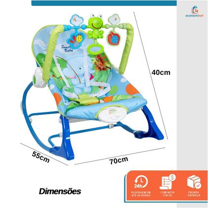 Imagem de Cadeira de Descanso Bebê Balanço até 18kg Bouncer Musical Suave Vibração Relaxante Cinto de Segurança Mobile Barra de Brinquedos