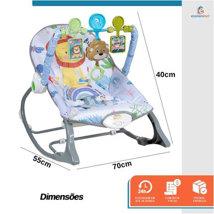 Imagem de Cadeira de Descanso Bebê Balanço até 18kg Cadeirinha Bouncer Vibração Relaxante Cinto de Segurança Mobile Barra de Brinquedos