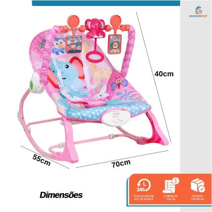 Imagem de Cadeira de Descanso Bebê Balanço até 18kg Cadeirinha Bouncer Vibração Relaxante Cinto de Segurança Mobile Barra de Brinquedos