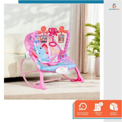 Imagem de Cadeira de Descanso Bebê Balanço até 18kg Cadeirinha Bouncer Vibração Relaxante Cinto de Segurança Mobile Barra de Brinquedos