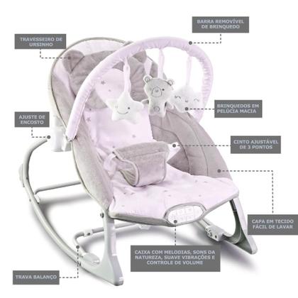 Imagem de Cadeira de Descanso Bebê Musical e Vibratória Móbile de Brinquedos ( Até 18kgs) Polar Bege Maxi Baby