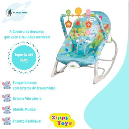 Imagem de Cadeira de Descanso e Balanço Infantil para Bebês com Sons Musicais Animais Zippy Toys