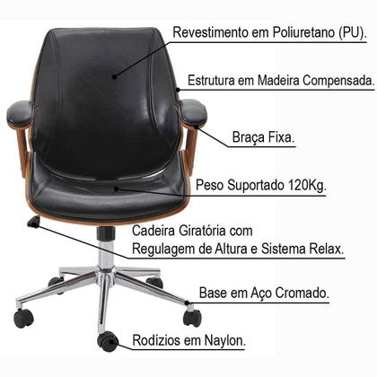 Imagem de Cadeira de Escritório Diretor Giratória com Regulagem de Altura Akon PU Preto - Gran Belo
