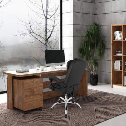 Imagem de Cadeira de Escritório Diretor Giratória Office CEO Preta Para Trabalhar Luxo Minimalista