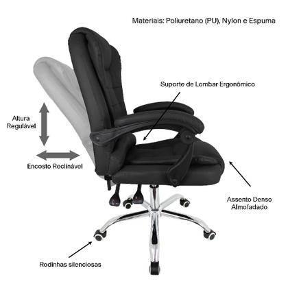 Imagem de Cadeira de Escritório Diretor Giratória Office CEO Preta Para Trabalhar Luxo Minimalista