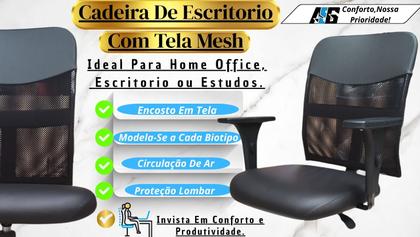 Imagem de Cadeira de Escritório Ergonômica Apoio Lombar Preta Com Encosto Tela Mesh NR17 Confortável Diretor Secretária Office Giratória Com Rodinha