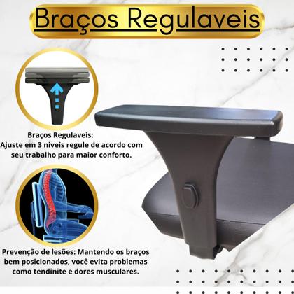 Imagem de Cadeira de Escritório Ergonômica Apoio Lombar Preta Com Encosto Tela Mesh NR17 Confortável Diretor Secretária Office Giratória Com Rodinha