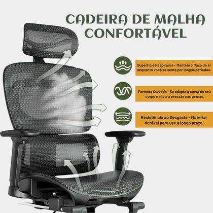 Imagem de Cadeira De Escritório Ergonômica BT07 e WT07 Luvinco Malha Respirável Suporte Lombar Adaptável Apoio Para Pés Retrátil Encosto Ajustável Seis Posições