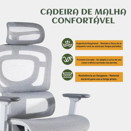 Imagem de Cadeira De Escritório Ergonômica BT07 e WT07 Luvinco Malha Respirável Suporte Lombar Adaptável Apoio Para Pés Retrátil Encosto Ajustável Seis Posições