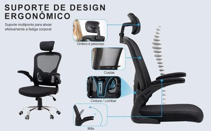 Imagem de Cadeira de Escritório Ergonomica Cadeira Home Office Com Encosto Confortável Reclinável Preto Vmstark