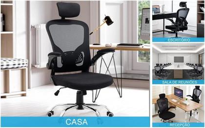 Imagem de Cadeira de Escritório Ergonomica Cadeira Home Office Com Encosto Confortável Reclinável Preto Vmstark