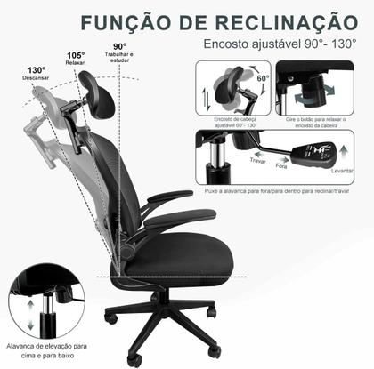 Imagem de Cadeira de Escritório Ergonomica Cadeira Home Office Com Encosto Confortável Reclinável Preto Vmstark
