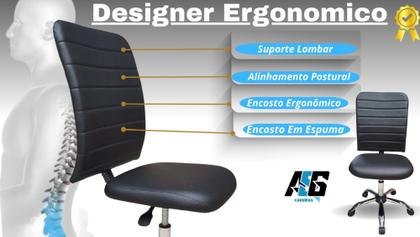 Imagem de Cadeira De Escritório Ergonômica Esteirinha Office Preta Confortável Giratória Secretária Com Rodinhas