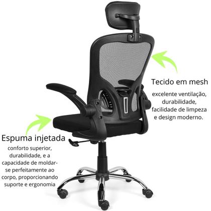 Imagem de Cadeira De Escritório Ergonômica Giratoria Ajuste Lombar Tecido Respirável Em Mesh Espuma Assento Injetada Laudo Nr17 Marca Brin7 Modelo B7_001_PT