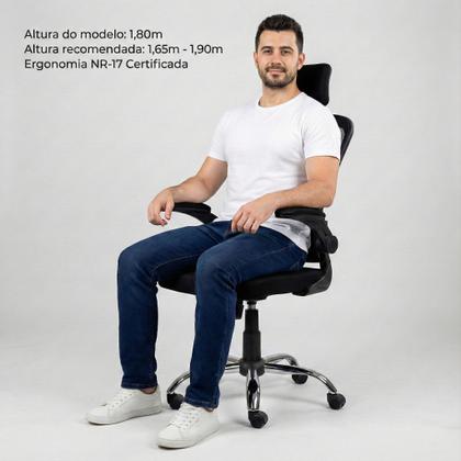 Imagem de Cadeira De Escritório Ergonômica Giratoria Ajuste Lombar Tecido Respirável Em Mesh Espuma Assento Injetada Laudo Nr17 Marca Brin7 Modelo B7_001_PT