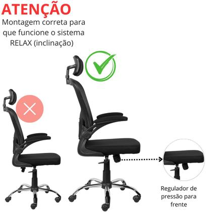 Imagem de Cadeira De Escritório Ergonômica Giratoria Ajuste Lombar Tecido Respirável Em Mesh Espuma Assento Injetada Laudo Nr17 Marca Brin7 Modelo B7_001_PT