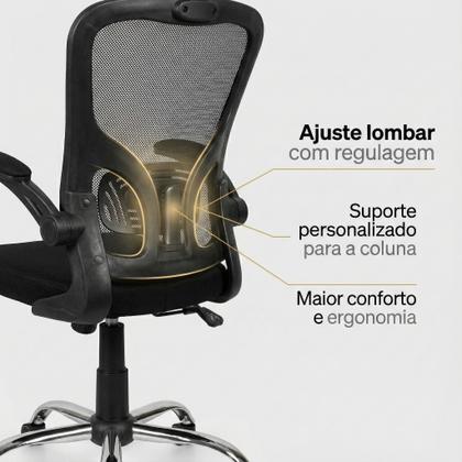 Imagem de Cadeira De Escritório Ergonômica Giratoria Ajuste Lombar Tecido Respirável Em Mesh Espuma Assento Injetada Laudo Nr17 Marca Brin7 Modelo B7_001_PT