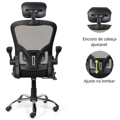 Imagem de Cadeira De Escritório Ergonômica Giratoria Ajuste Lombar Tecido Respirável Em Mesh Espuma Assento Injetada Laudo Nr17 Marca Brin7 Modelo B7_001_PT
