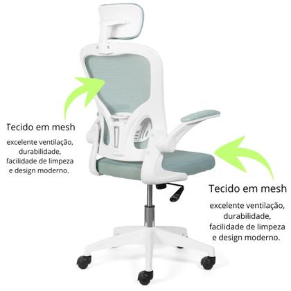 Imagem de Cadeira De Escritório Ergonômica Giratoria Ajuste Lombar Tecido Respirável Em Mesh Espuma Assento Injetada Marca Brin7 Modelo B7_001_AZ