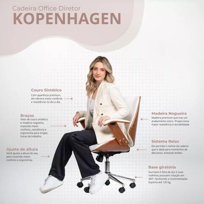 Imagem de Cadeira de Escritório Ergonômica Giratória Fratini Kopenhagen Diretor Branca